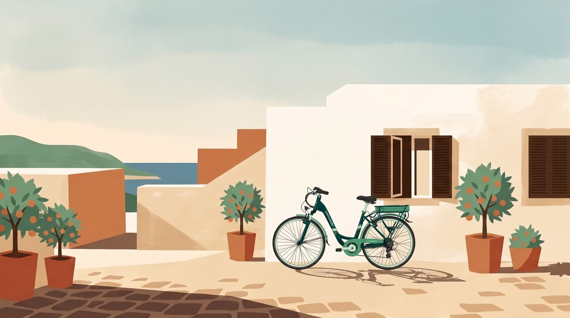 Riding through a quiet Algarve town in autumn